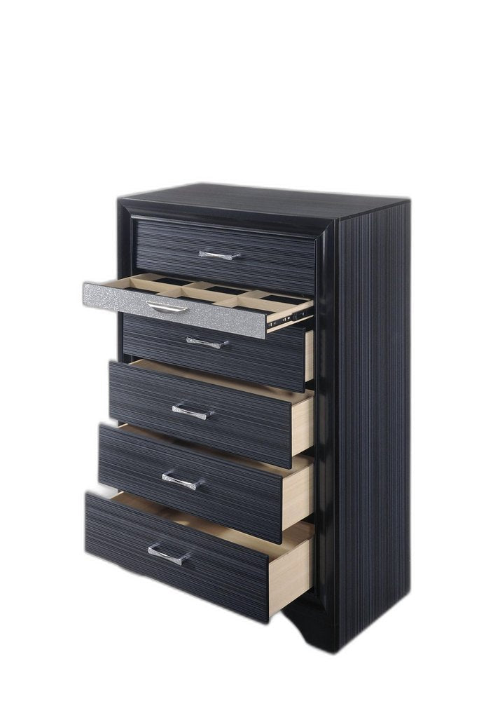 Cómoda de seis cajones de madera maciza negra de 34"