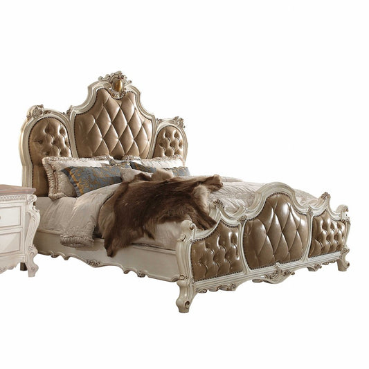 Marco de cama tapizado en cuero sintético con mechones y ribete de tachuelas, modelo Pearl King