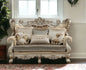 Loveseat Chesterfield de 183 cm con cojines en tonos crema y platino de damasco