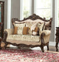 Loveseat de 70" con cojines en tonos beige y marrón y damasco marrón