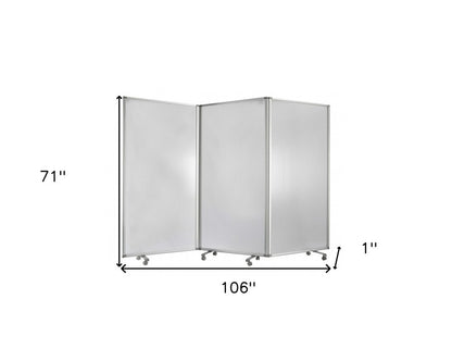 71" White Iron Folding Three Panel Screen Room Divider