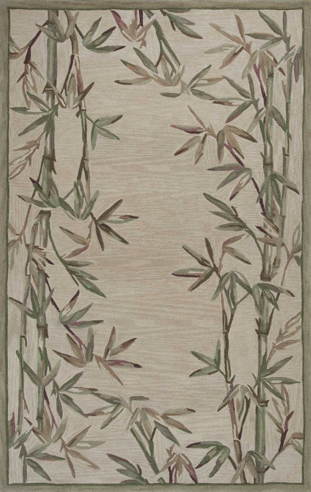 9' X 12' Ivory Green And Brown Wool Botanical Leaves Hand Tufted Area Rug