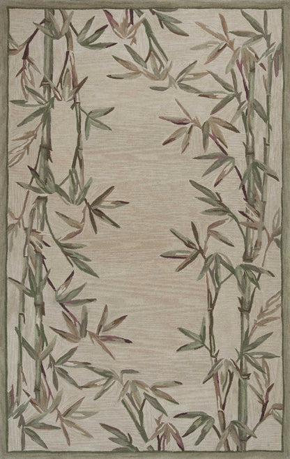 9' X 12' Ivory Green And Brown Wool Botanical Leaves Hand Tufted Area Rug