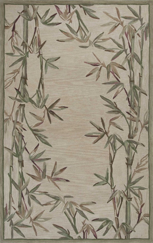 9' X 12' Ivory Green And Brown Wool Botanical Leaves Hand Tufted Area Rug