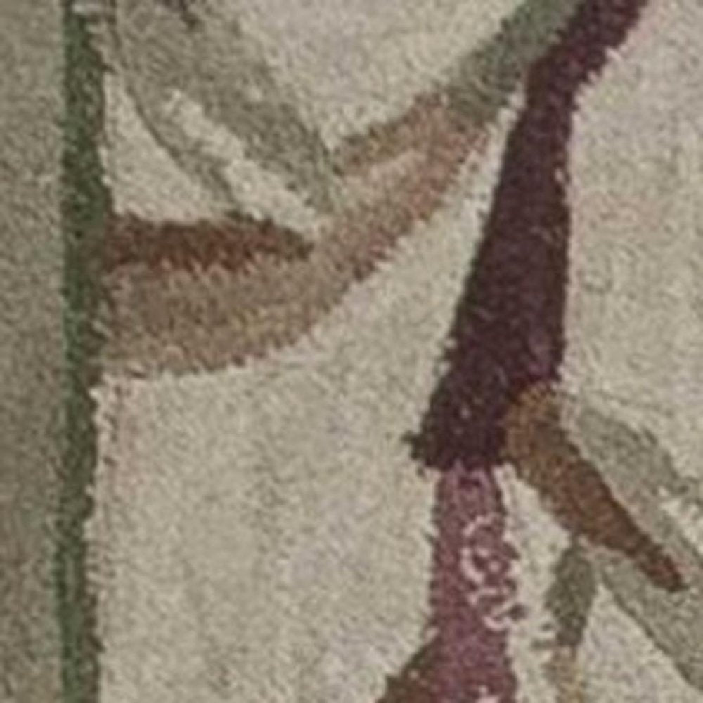 9' X 12' Ivory Green And Brown Wool Botanical Leaves Hand Tufted Area Rug