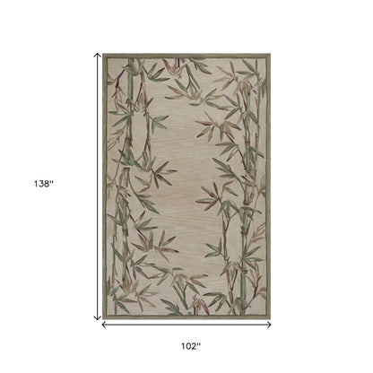 9' X 12' Ivory Green And Brown Wool Botanical Leaves Hand Tufted Area Rug