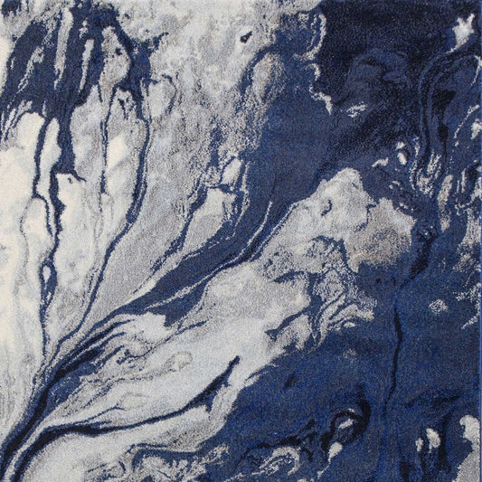 9' X 13' Blue Gray And Ivory Abstract Area Rug