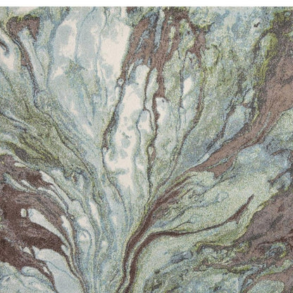 9' X 13' Green And Brown Abstract Area Rug