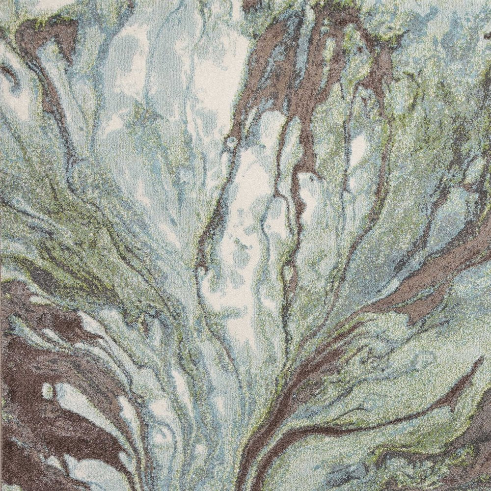 9' X 13' Green And Brown Abstract Area Rug