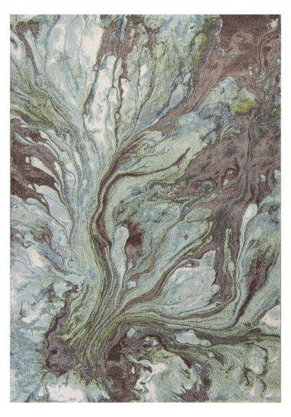 9' X 13' Green And Brown Abstract Area Rug