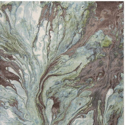 9' X 13' Green And Brown Abstract Area Rug