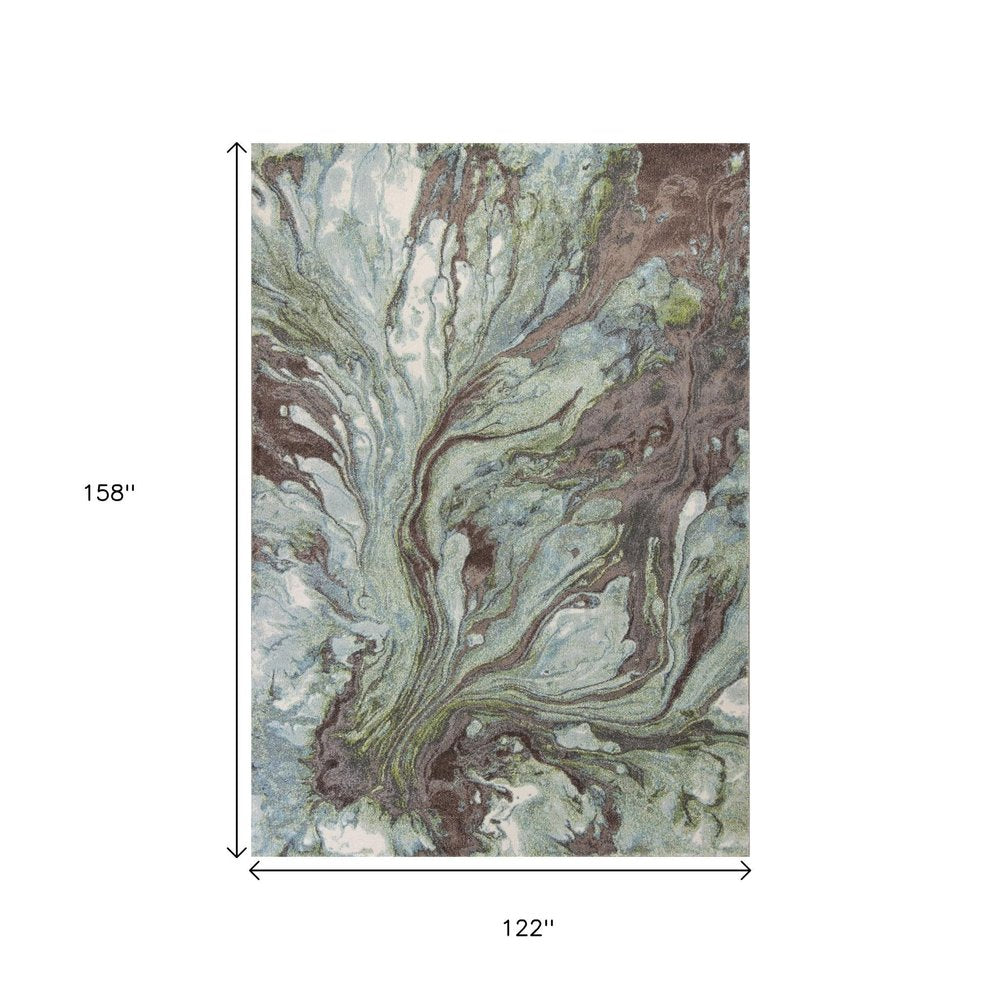 9' X 13' Green And Brown Abstract Area Rug