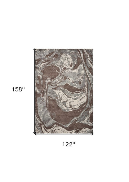 9' X 13' Brown And Ivory Abstract Area Rug