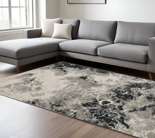 9' X 13' Silver And Black Abstract Area Rug
