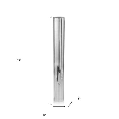 40" Silver Aluminum Cylindrical Floor Vase