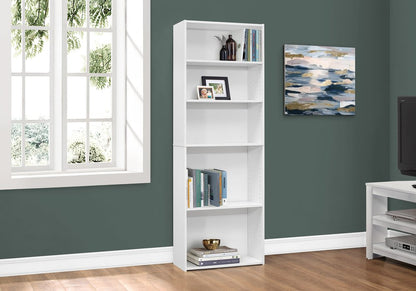 71" White Wood Adjustable Five Tier Bookcase