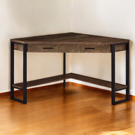 Escritorio de computadora esquinero marrón y negro de 42"