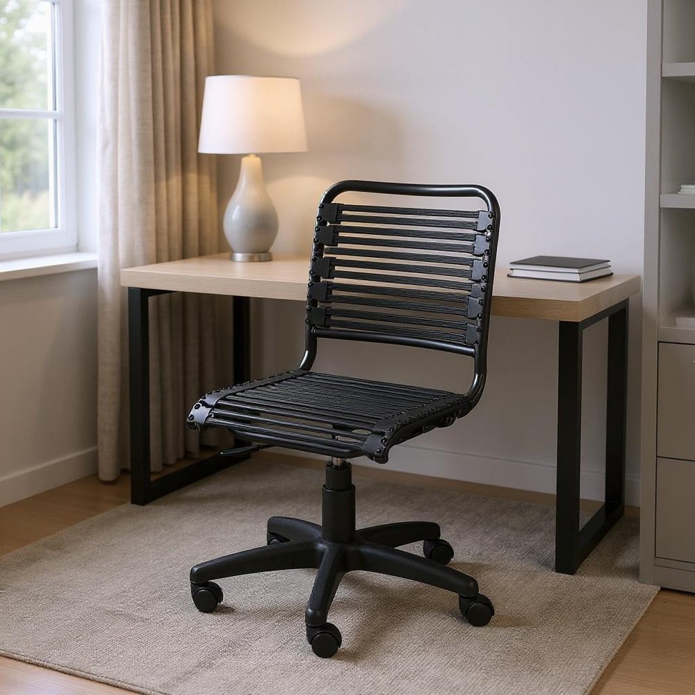 Black Adjustable Swivel Bungee Rolling Office Chair