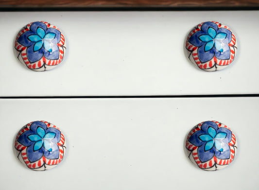 Set of Twelve Blue And White Floral Ceramic Drawer Pull Knobs