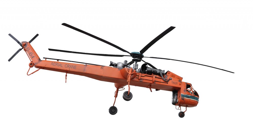 Escultura de sobremesa de avión a escala de 12" en metal naranja, pintada a mano