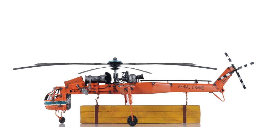 Escultura de sobremesa de avión a escala de 12" en metal naranja, pintada a mano