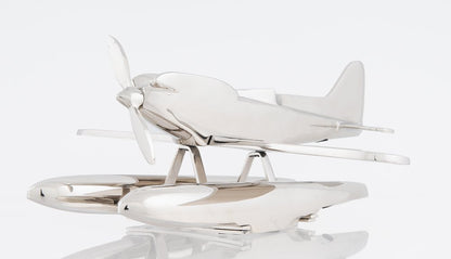 Escultura de sobremesa de avión a escala de 7" en metal niquelado, pintada a mano