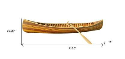 Escultura de mesa de barco de madera maciza marrón de 16" pintada a mano