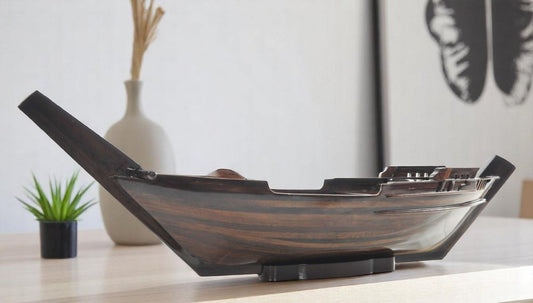 Bandeja de madera novedosa para servir de 6" en marrón oscuro con asas