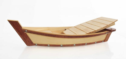 Bandeja para servir sushi en forma de barco de madera natural y marrón de 17"