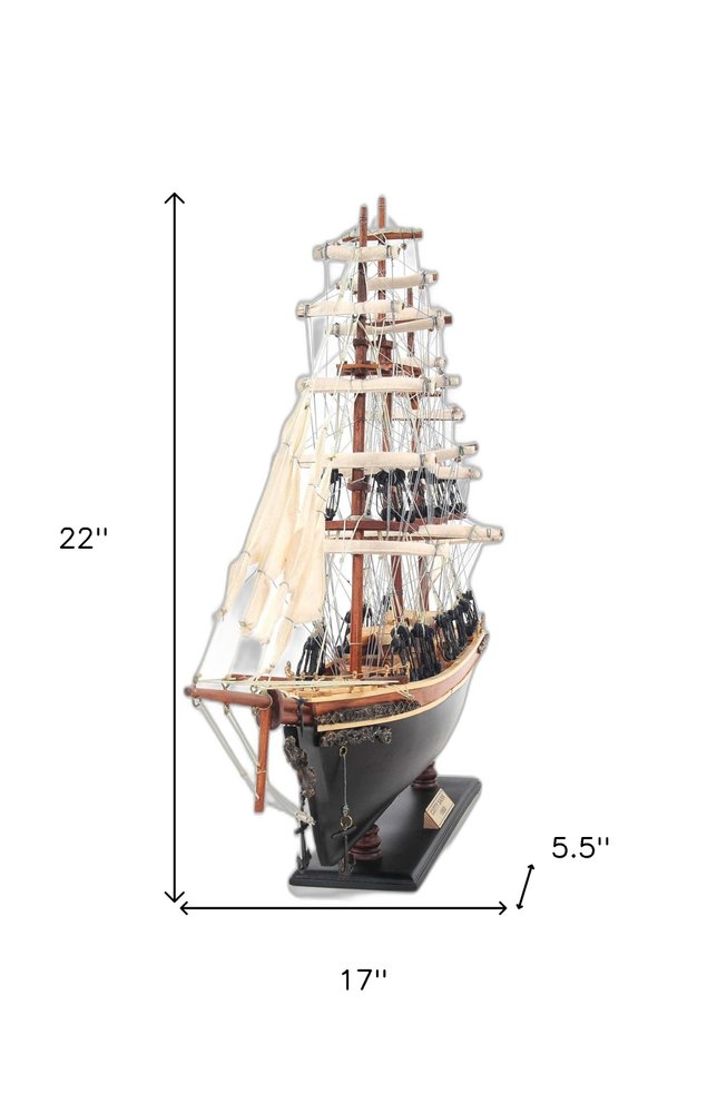 Escultura de mesa de barco Cutty Sark de 17" en madera marrón y metal, pintada a mano