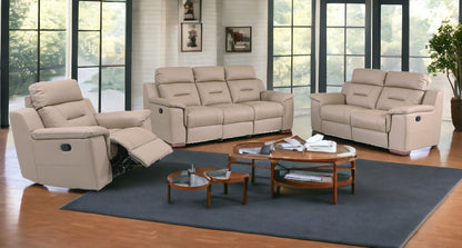 Conjunto de tres piezas para cinco personas en cuero genuino beige para interiores