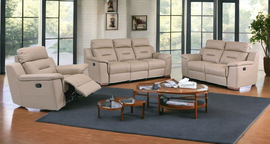 Conjunto de tres piezas para cinco personas en cuero genuino beige para interiores