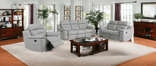 Conjunto de tres piezas para cinco personas en cuero genuino gris para interiores