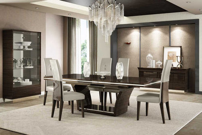 Juego de comedor de siete piezas de madera maciza marrón oscuro con seis sillas