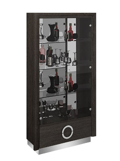 Vitrina de 50" de madera y vidrio gris y plateado con dos puertas y un cajón