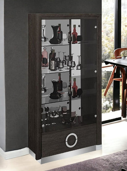 Vitrina de 50" de madera y vidrio gris y plateado con dos puertas y un cajón