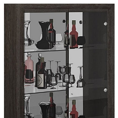 Vitrina de 50" de madera y vidrio gris y plateado con dos puertas y un cajón