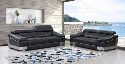 Conjunto de asientos para cinco personas en cuero italiano negro de dos piezas para interiores