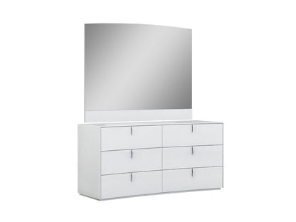 Juego de dormitorio de cuatro piezas de madera maciza blanca y manufacturada con espejo