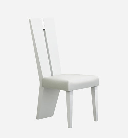 Set of Two White Upholstered Faux Leather Ladder Back Dining Side Chairs