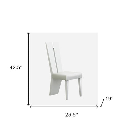 Set of Two White Upholstered Faux Leather Ladder Back Dining Side Chairs