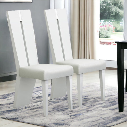 Set of Two White Upholstered Faux Leather Ladder Back Dining Side Chairs