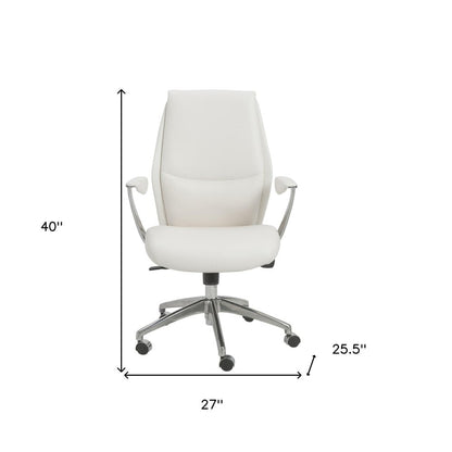 Silla de oficina ejecutiva giratoria ajustable de cuero sintético, color blanco y plateado