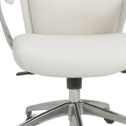 Silla de oficina ejecutiva giratoria ajustable de cuero sintético, color blanco y plateado