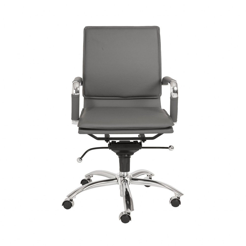 Silver and Gray Adjustable Swivel Faux Leather Rolling Conference Office Chair