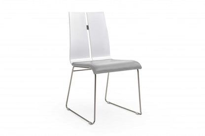 Gray and Silver Upholstered Faux Leather Dining Side Chair