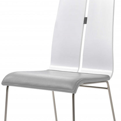 Gray and Silver Upholstered Faux Leather Dining Side Chair
