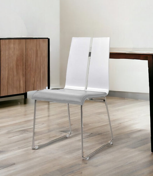 Gray and Silver Upholstered Faux Leather Dining Side Chair