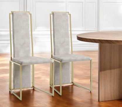 Set of Two Beige and Gold Upholstered Dining Side Chairs