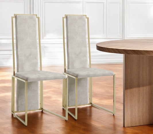 Set of Two Beige and Gold Upholstered Dining Side Chairs